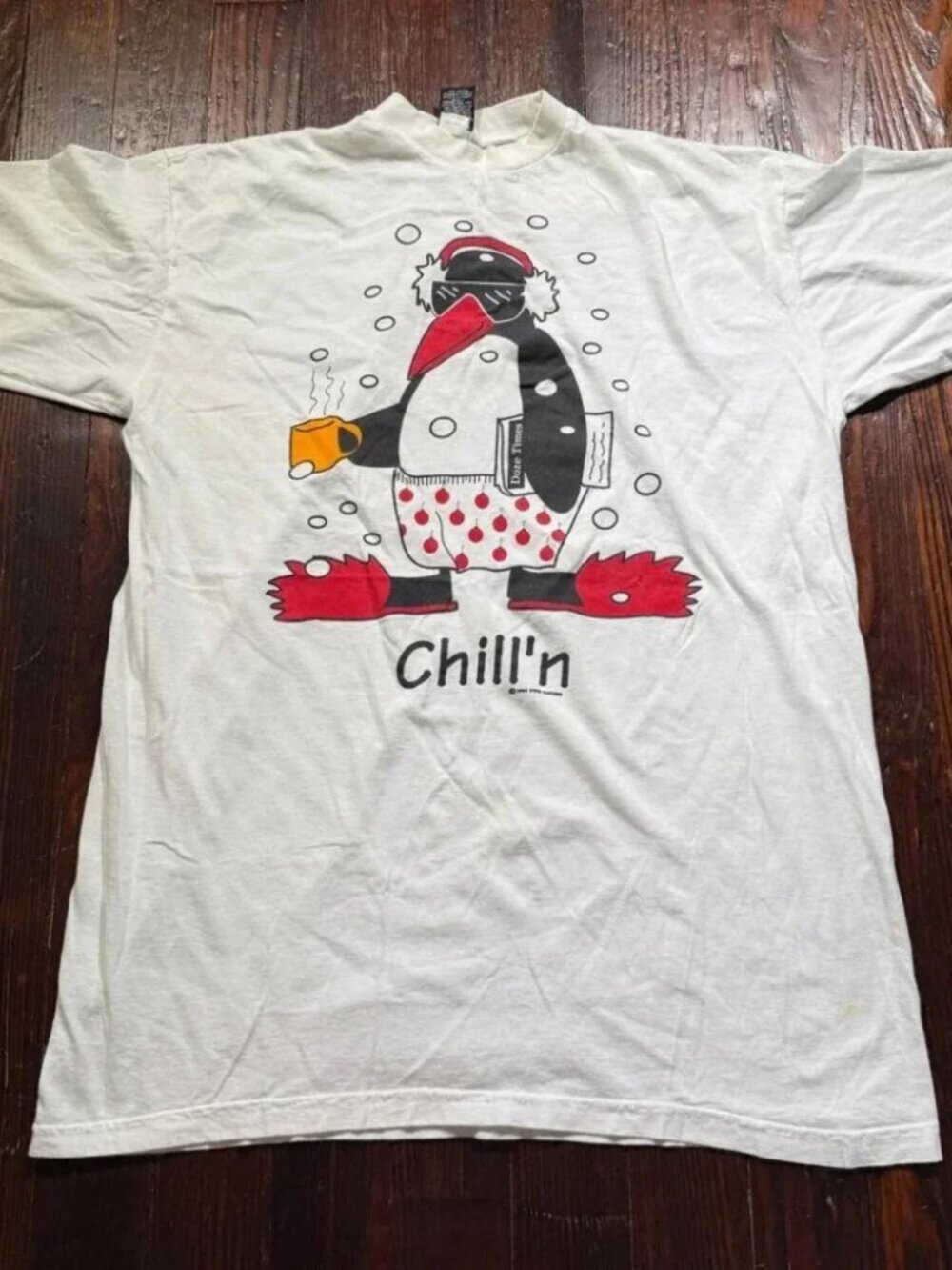Report Vintage Doze 1995 Clothes Graphic T Shirt Mens L White Penguin Chilln